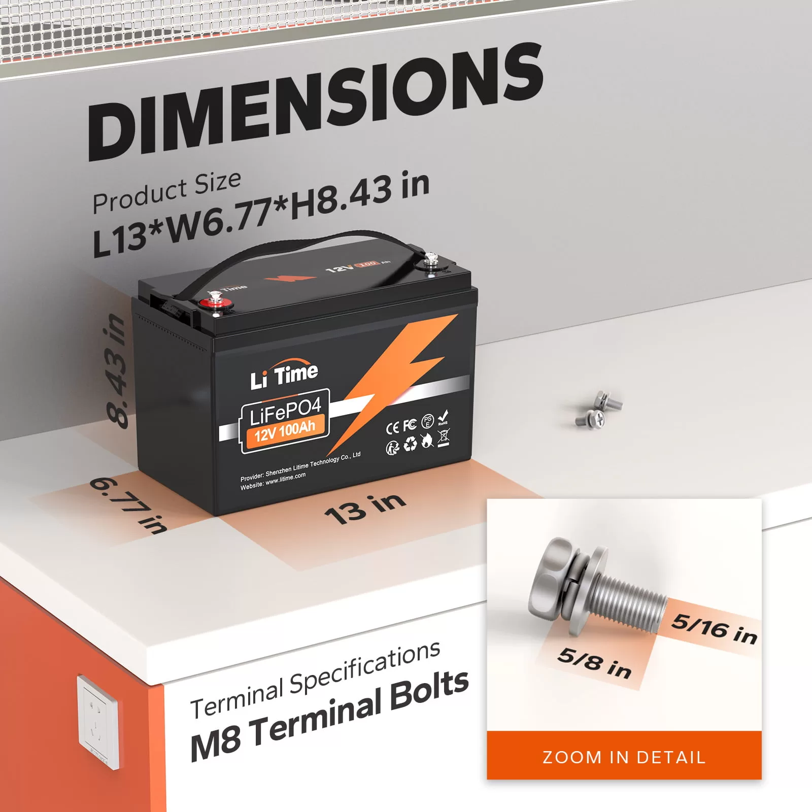 LiTime 12V 100Ah Lithium LiFePO4 Battery for RV, Backup Power, Solar