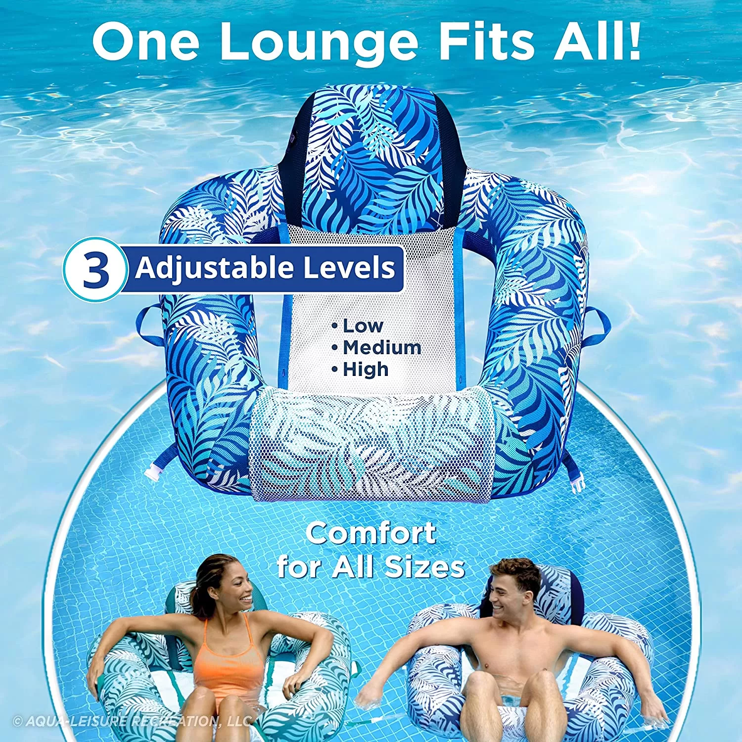 AQUA Zero Gravity Pool Chair Lounge, Inflatable Pool Chair, Adult Pool Float, Heavy Duty, Blue Fern