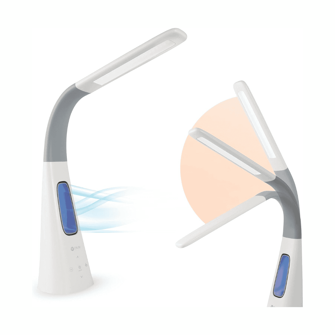 OttLite Cool Breeze LED Lamp with Bladeless Fan Desktop, Table or Nightstand Lamp for Studying or Reading - White