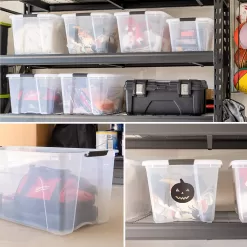 IRIS USA 12 Qt. Plastic Storage Bin Tote Organizing Container, 6 Pack, clear with Black Buckle