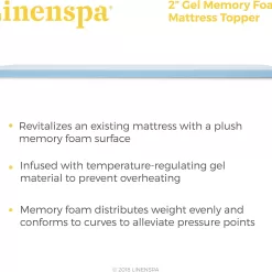 Linenspa 2 Inch Gel Infused Memory Foam Mattress Topper, Full, 2 Inch