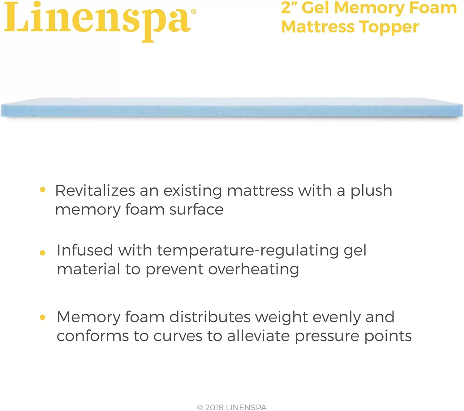 Linenspa 2 Inch Gel Infused Memory Foam Mattress Topper, Full, 2 Inch