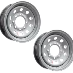 Two Heavy Duty Equipment Trailer Rims Wheels 16 in. 16X6 8H Silver Modular