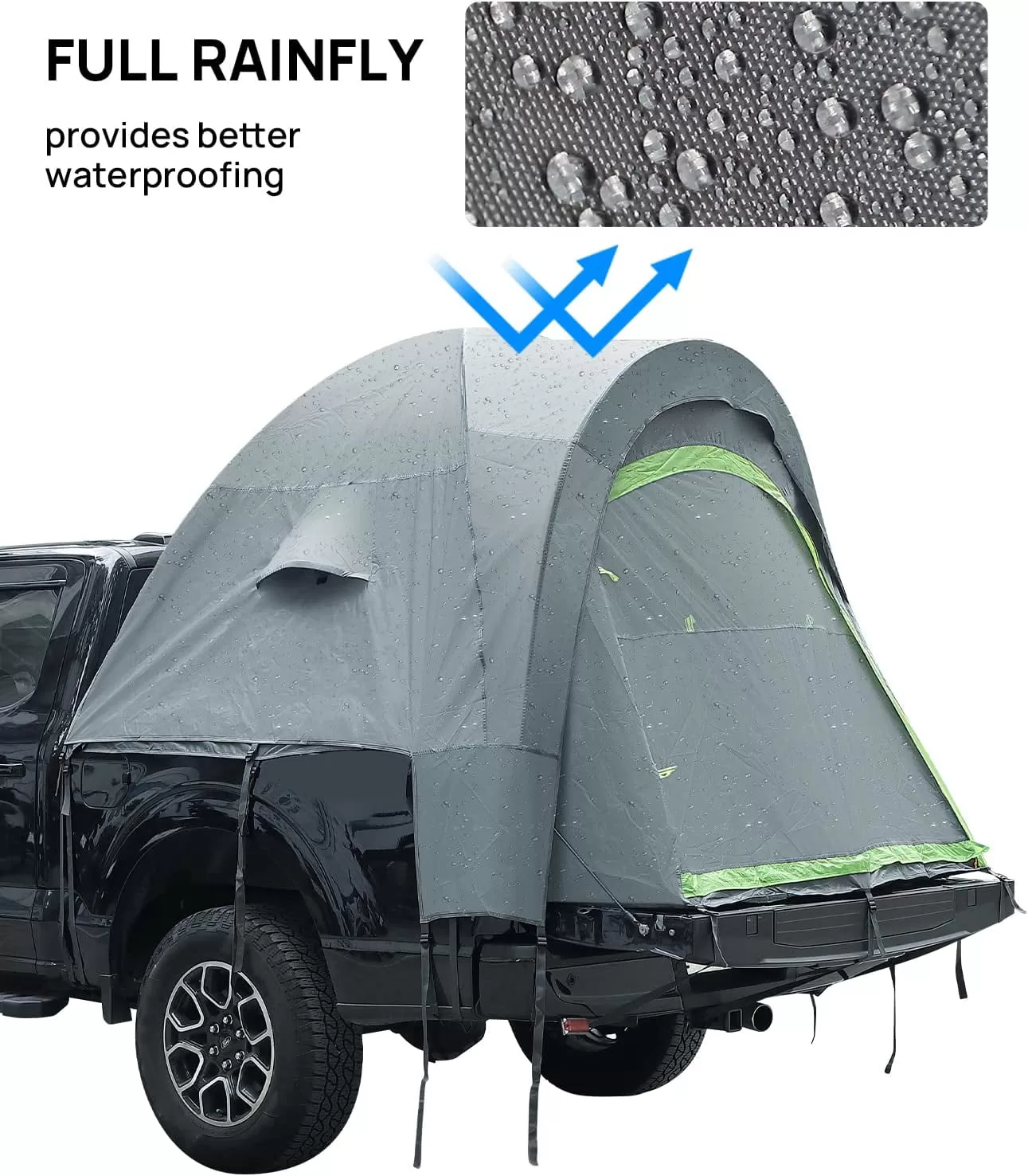JoyTutus Pickup Truck Tent, Waterproof PU2000mm Double Layer for 2 Person, Portable Truck Bed Tent, 5.5'-6' Camping- Gray Green