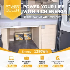 Power Queen 12V 100Ah Mini LiFePO4 Lithium Battery Deep Cycle 1280Wh BMS for Camper Boat Marine