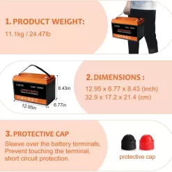 CHINS LiFePO4 Lithium Iron Battery 12V 100Ah for Boat Fishing