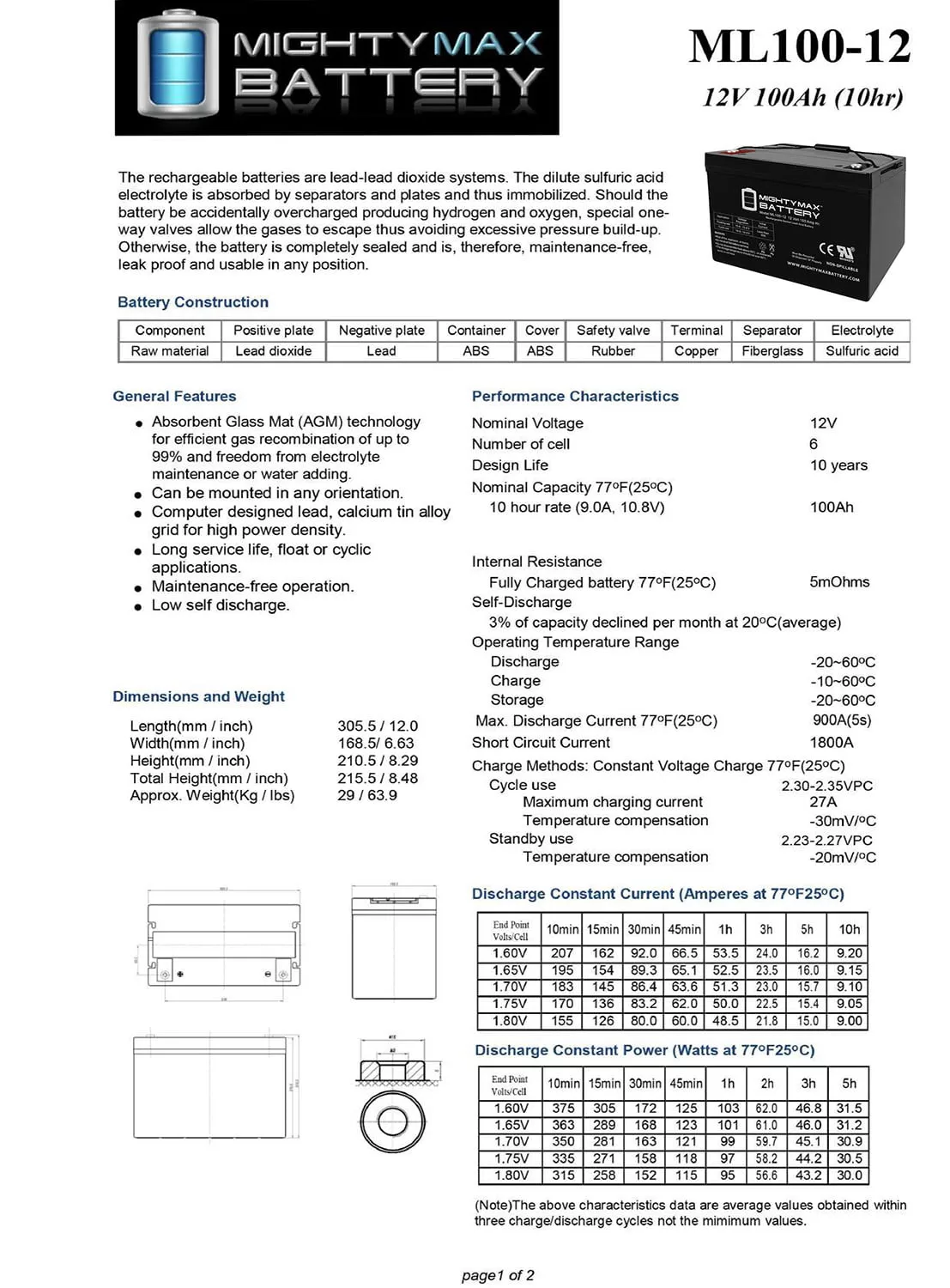 12V 100Ah SLA AGM Battery for SUNPOWER PV Solar Panels