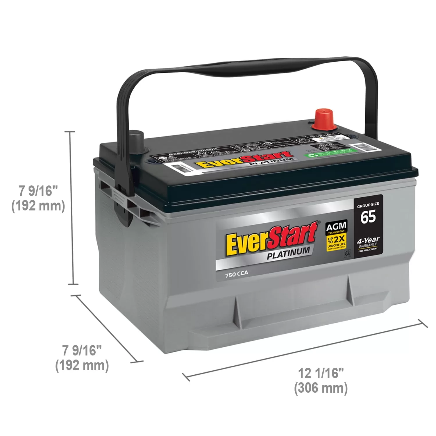 EverStart Platinum BOXED AGM Battery, Group Size 65 12V, 750CCA