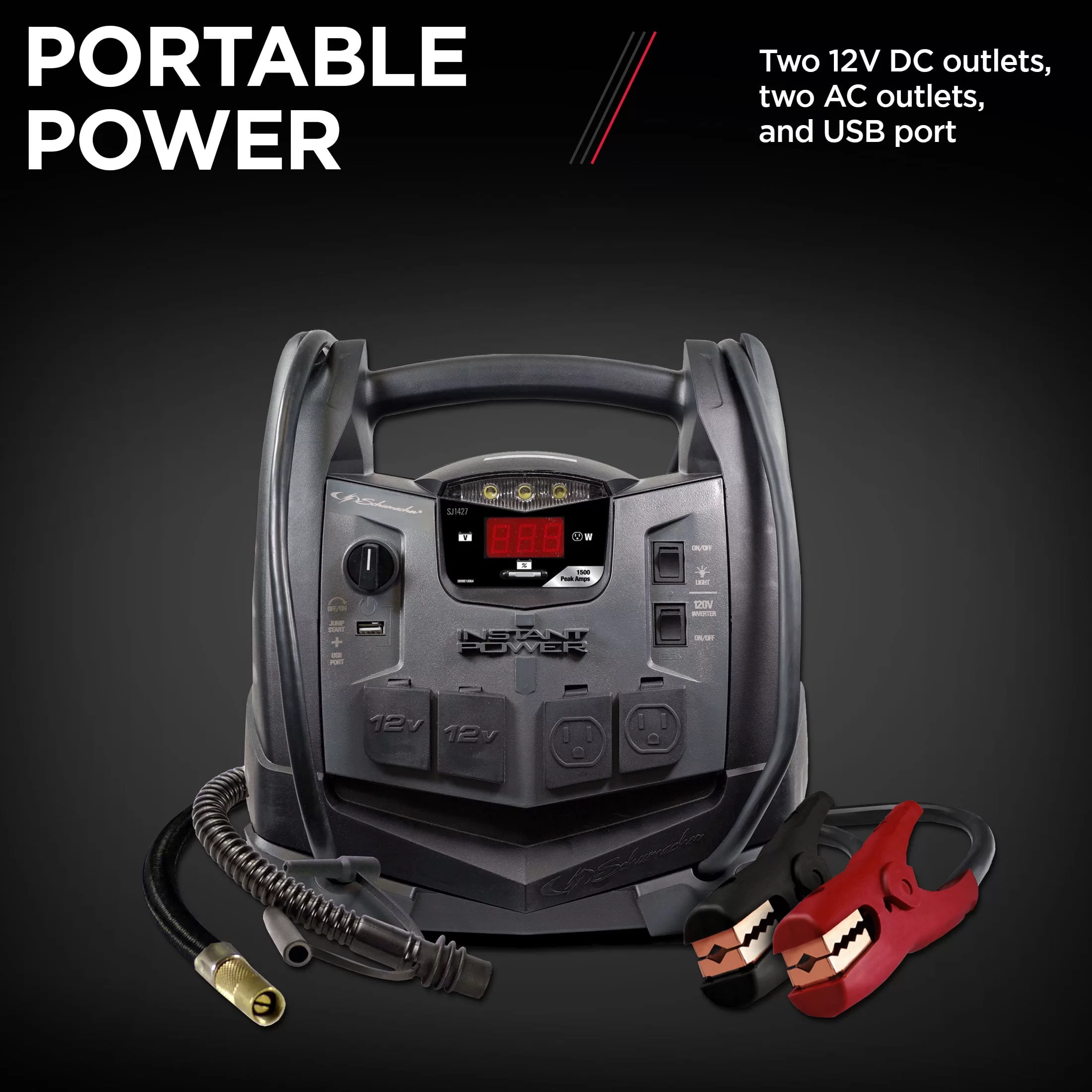 Schumacher SJ1427 6-in-1 Portable Power Station and 1500 Peak Amp Jump Starter 150-Psi