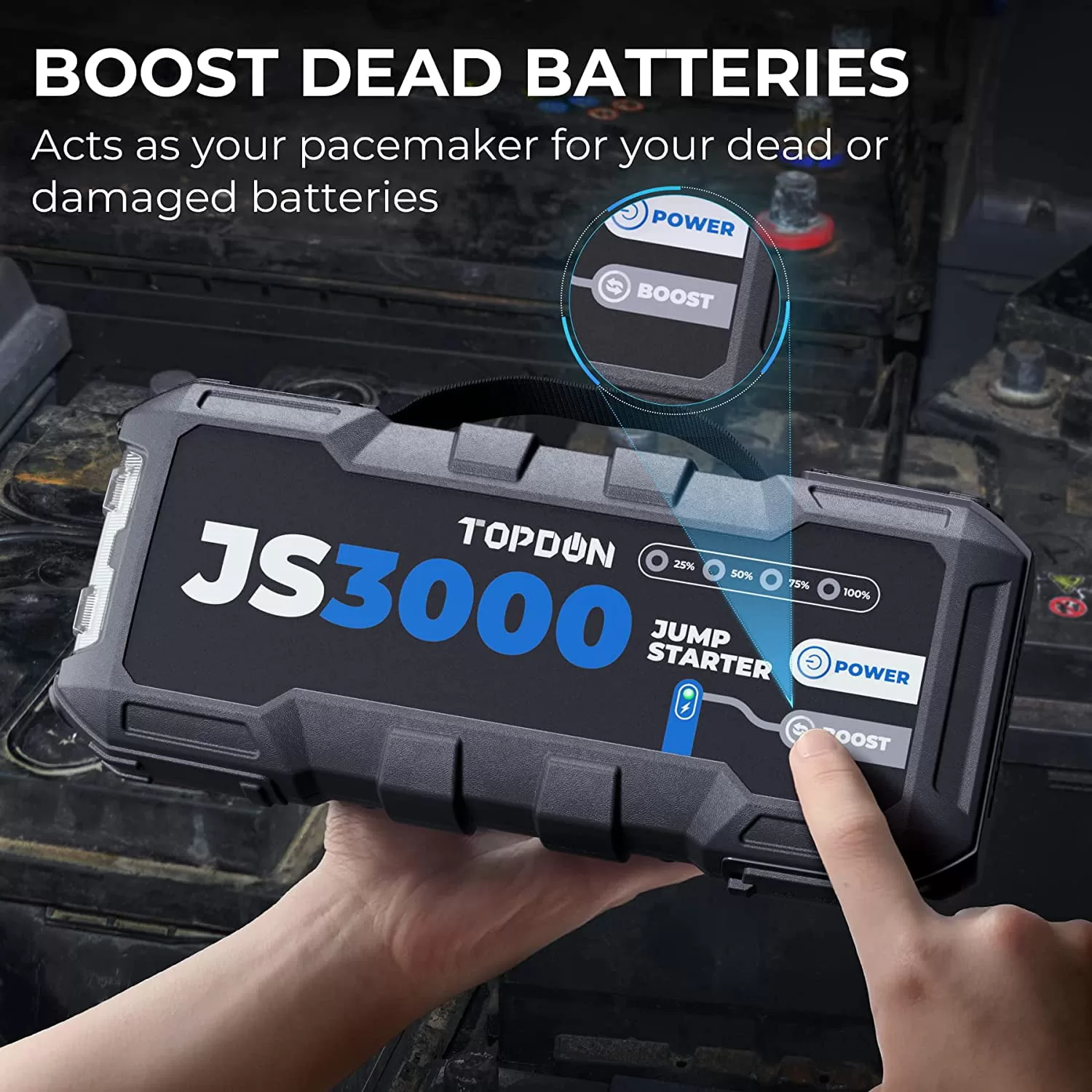 Car Battery Jump Starter TOPDON JS3000 12V 3000A Battery Booster for Up to 9L Gas/ 7L Diesel Engines