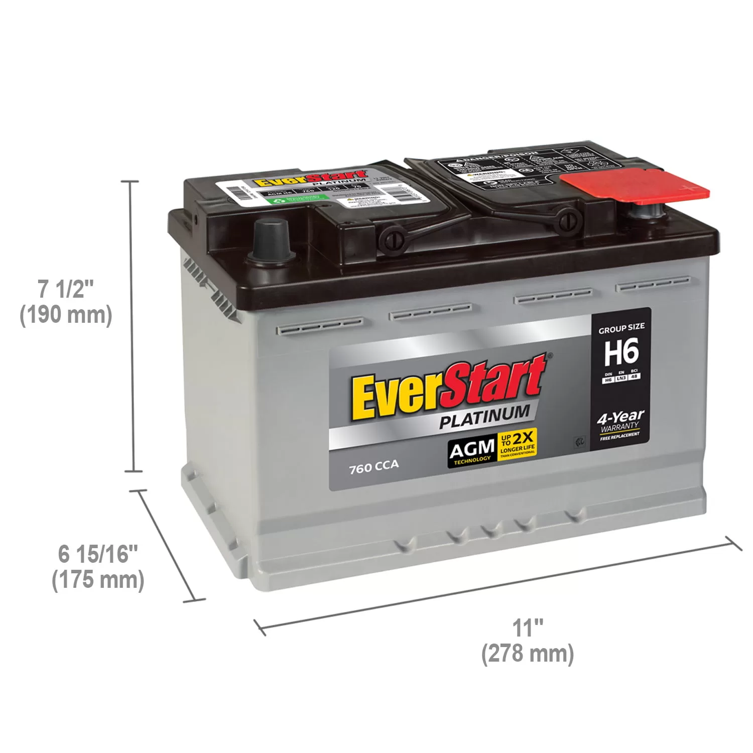 EverStart Platinum BOXED AGM Battery, Group Size H6 12V, 760CCA