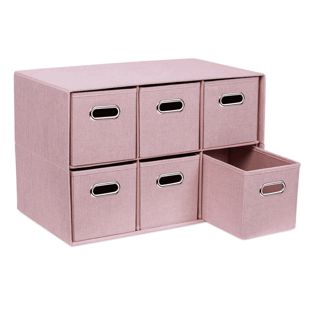 BirdRock Home 23-in H x 26-in W x 11.6-in D Blush Stackable Linen 6 Cube Organizer