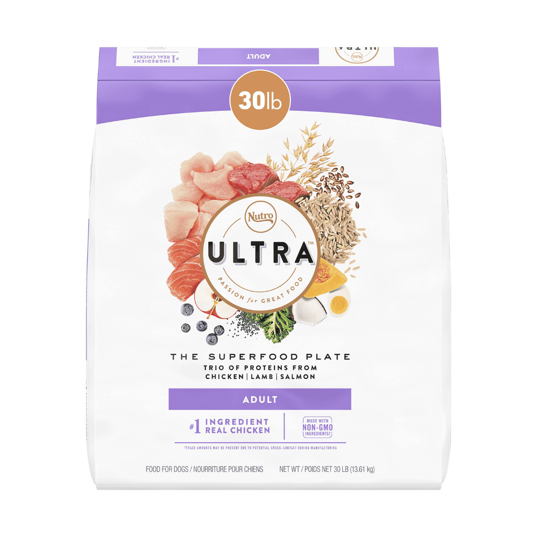 NUTRO ULTRA Adult High Protein Natural Dry Dog Food with a Trio of Proteins from Chicken, Lamb and Salmon, 30 lb. Bag