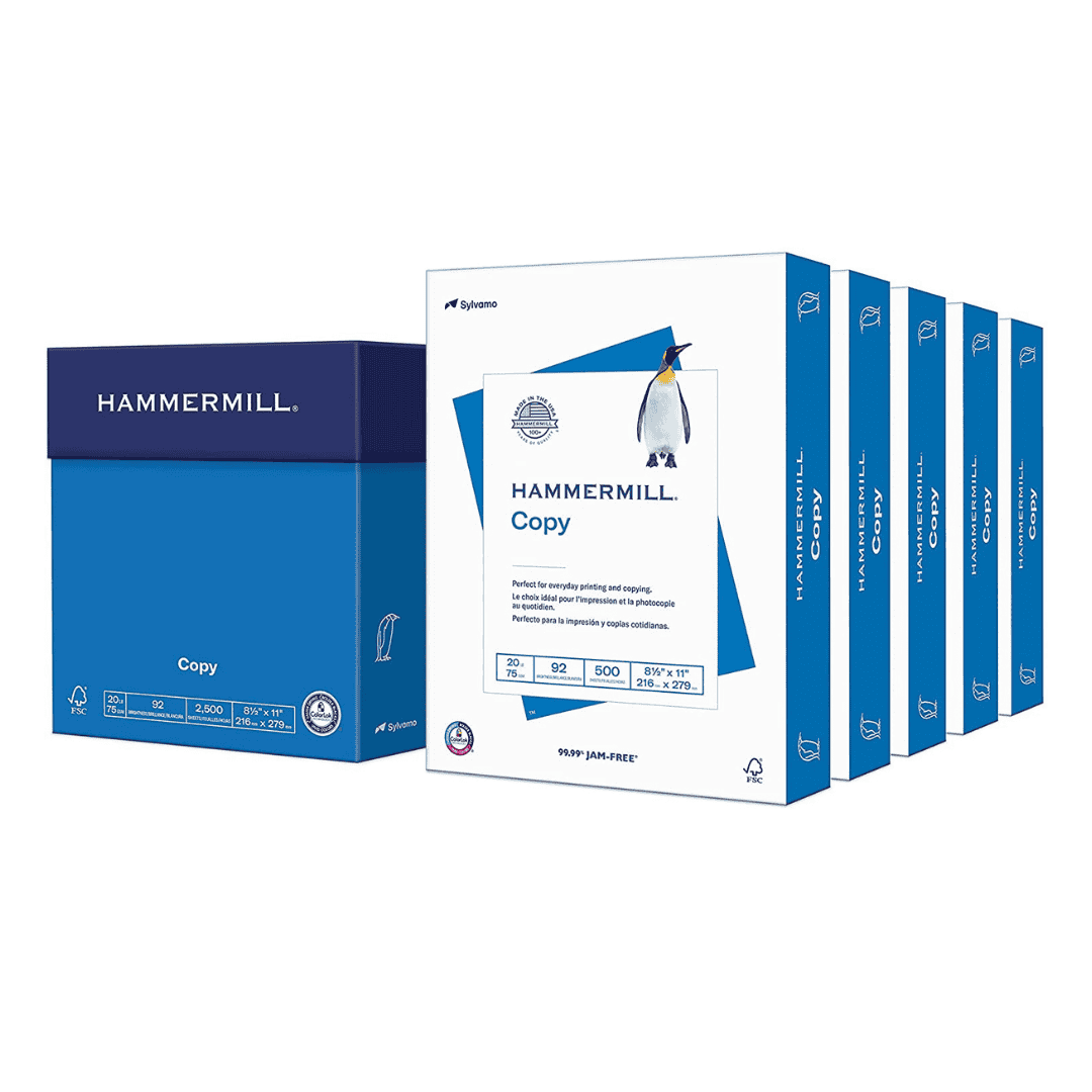 Hammermill Printer Paper, 20 lb Copy Paper, 8.5 x 11 - 5 Ream (2,500 Sheets)