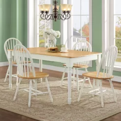 Better Homes and Gardens Autumn Lane Windsor Solid Wood Dining Chairs, White and Oak (Set of 2)
