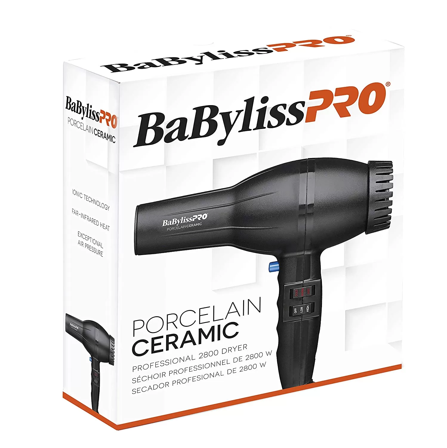 BaBylissPro Porcelain Ceramic Black 2800W Hair Dryer BP2800N