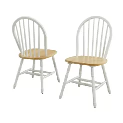 Better Homes and Gardens Autumn Lane Windsor Solid Wood Dining Chairs, White and Oak (Set of 2)