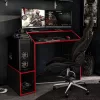 Polifurniture Legend Modern 45" Wood Gaming Desk with Monitor Stand, Black and Red Finish