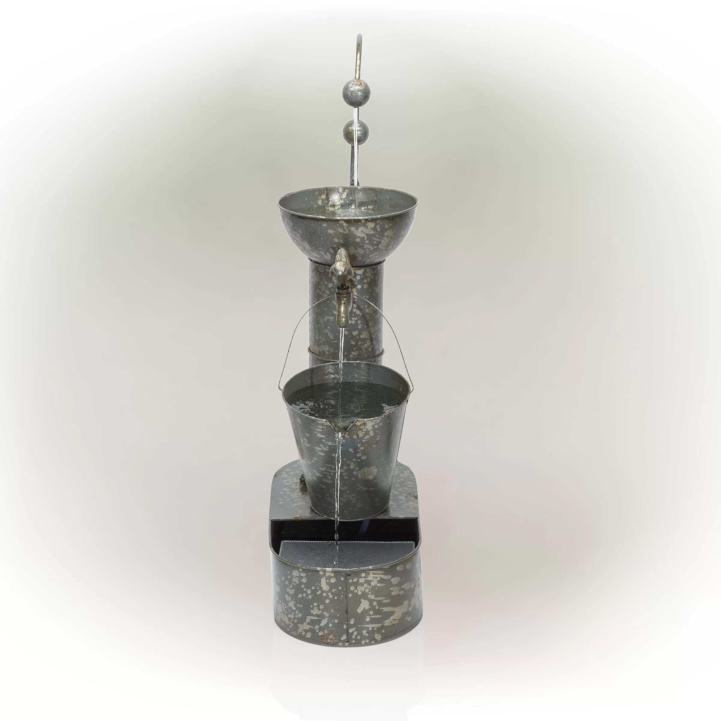 Alpine Corporation Rustic Metal Tiering Tin Water Fountain, 34 Inch Tall