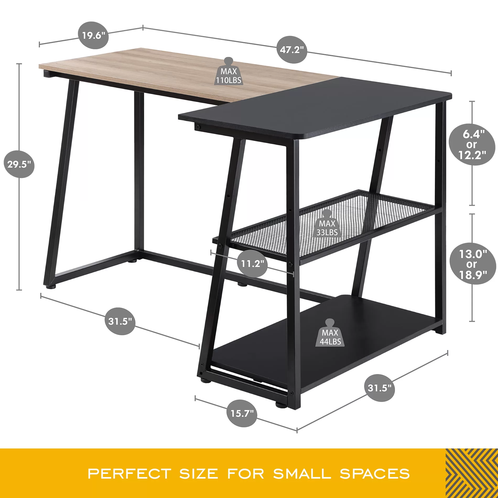 L shaped Computer Desk for Small Spaces Corner Desk Study Writing Desk Table