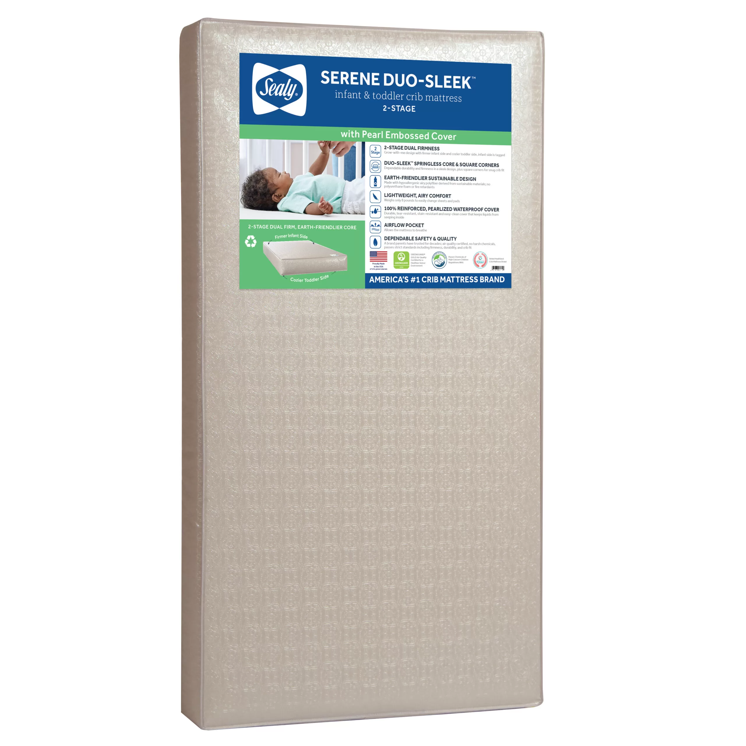 Sealy Serene Duo Sleek 2-Stage, Sustainable Fiber Foam, Crib & Toddler Mattress, 6 inch