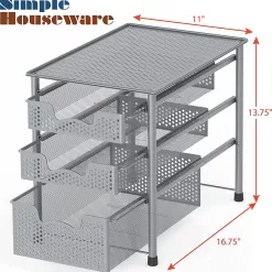 Simple Houseware Stackable 3 Tier Sliding Basket Organizer Drawer, Silver