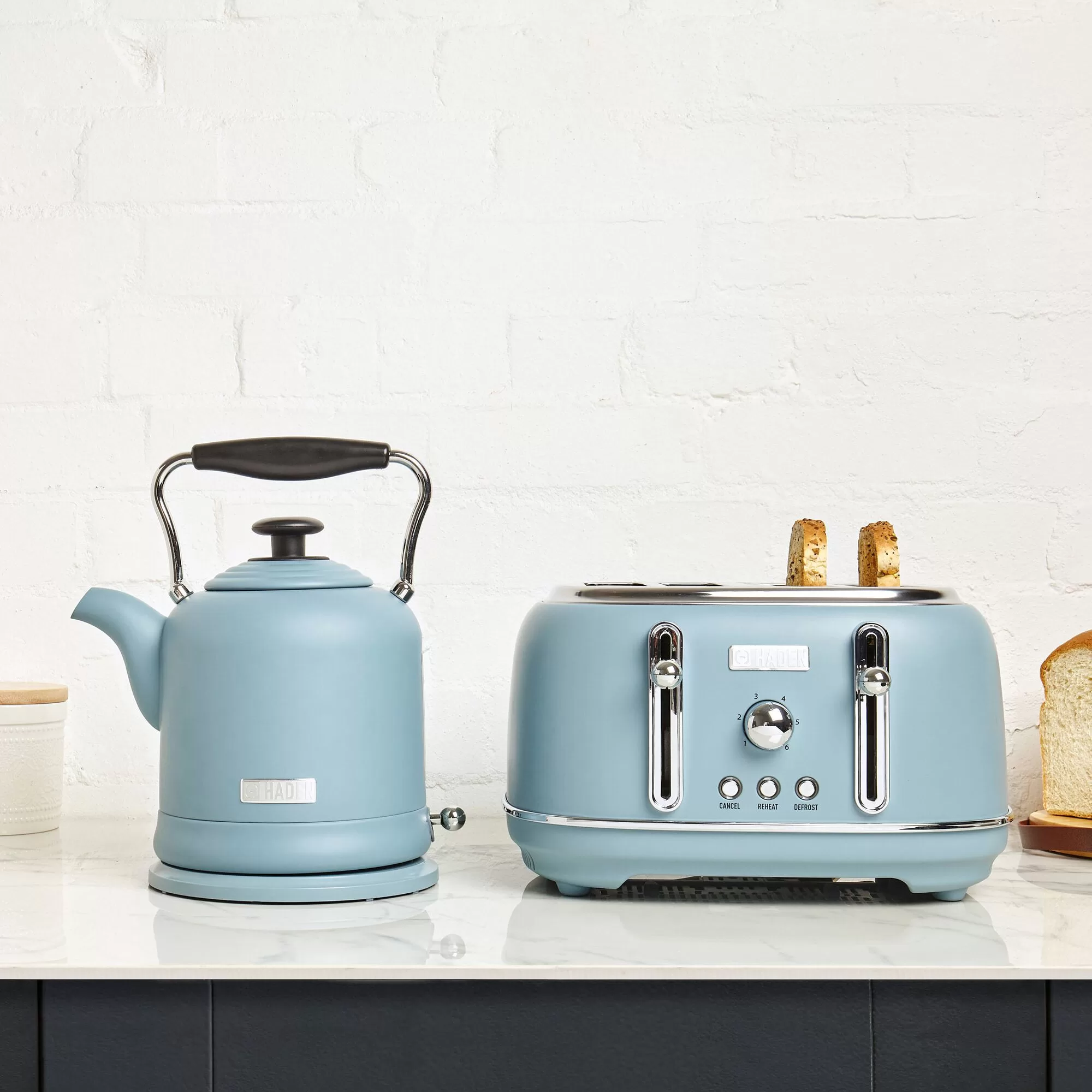 Haden Poole Blue Highclere 4 Slice Wide Slot Toaster