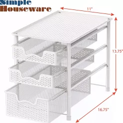 Simple Houseware Stackable 3 Tier Sliding Basket Organizer Drawer, White