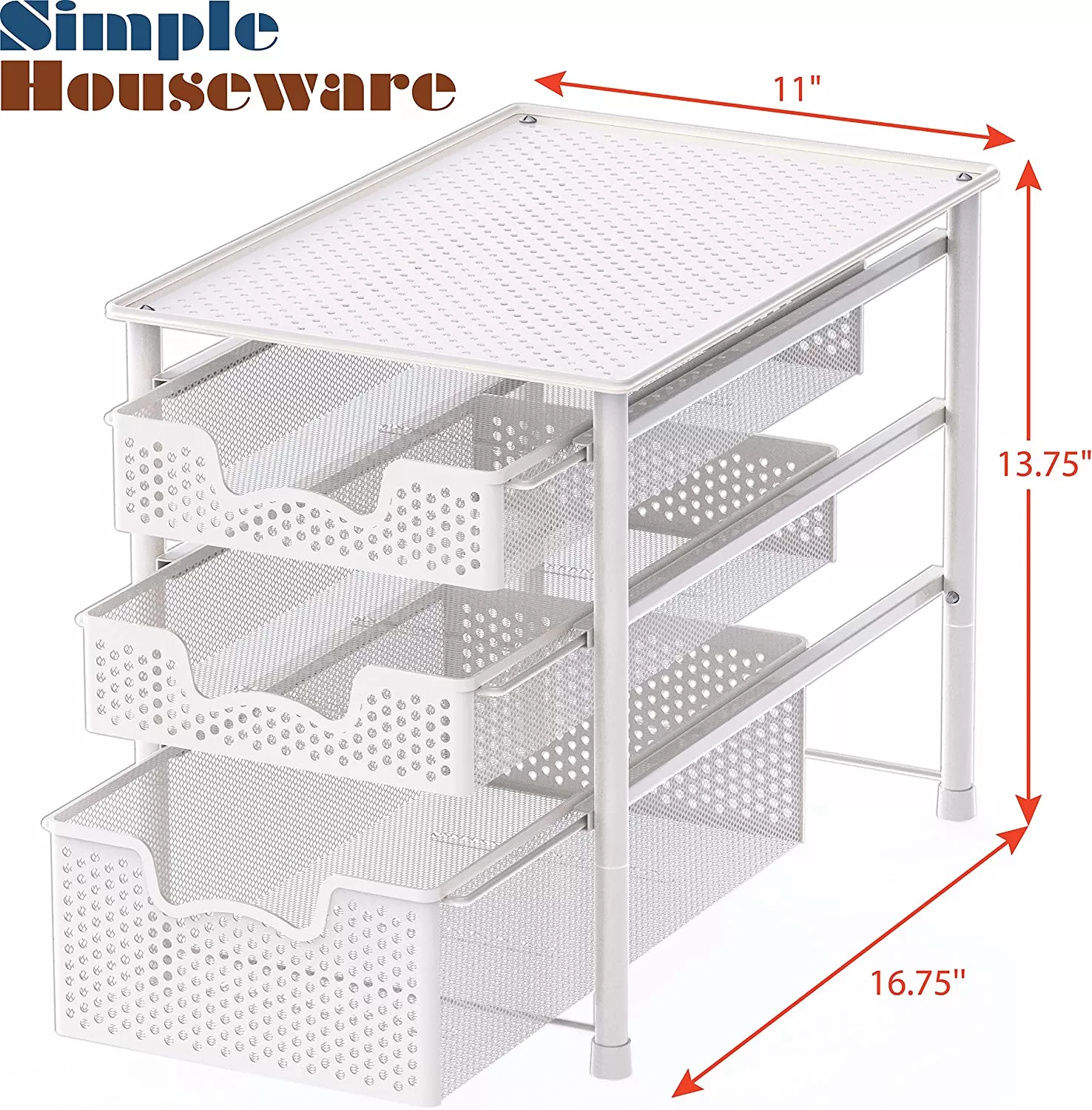 Simple Houseware Stackable 3 Tier Sliding Basket Organizer Drawer, White