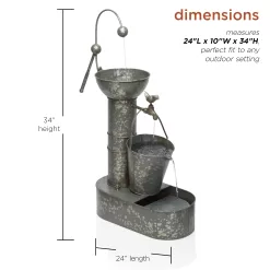 Alpine Corporation Rustic Metal Tiering Tin Water Fountain, 34 Inch Tall