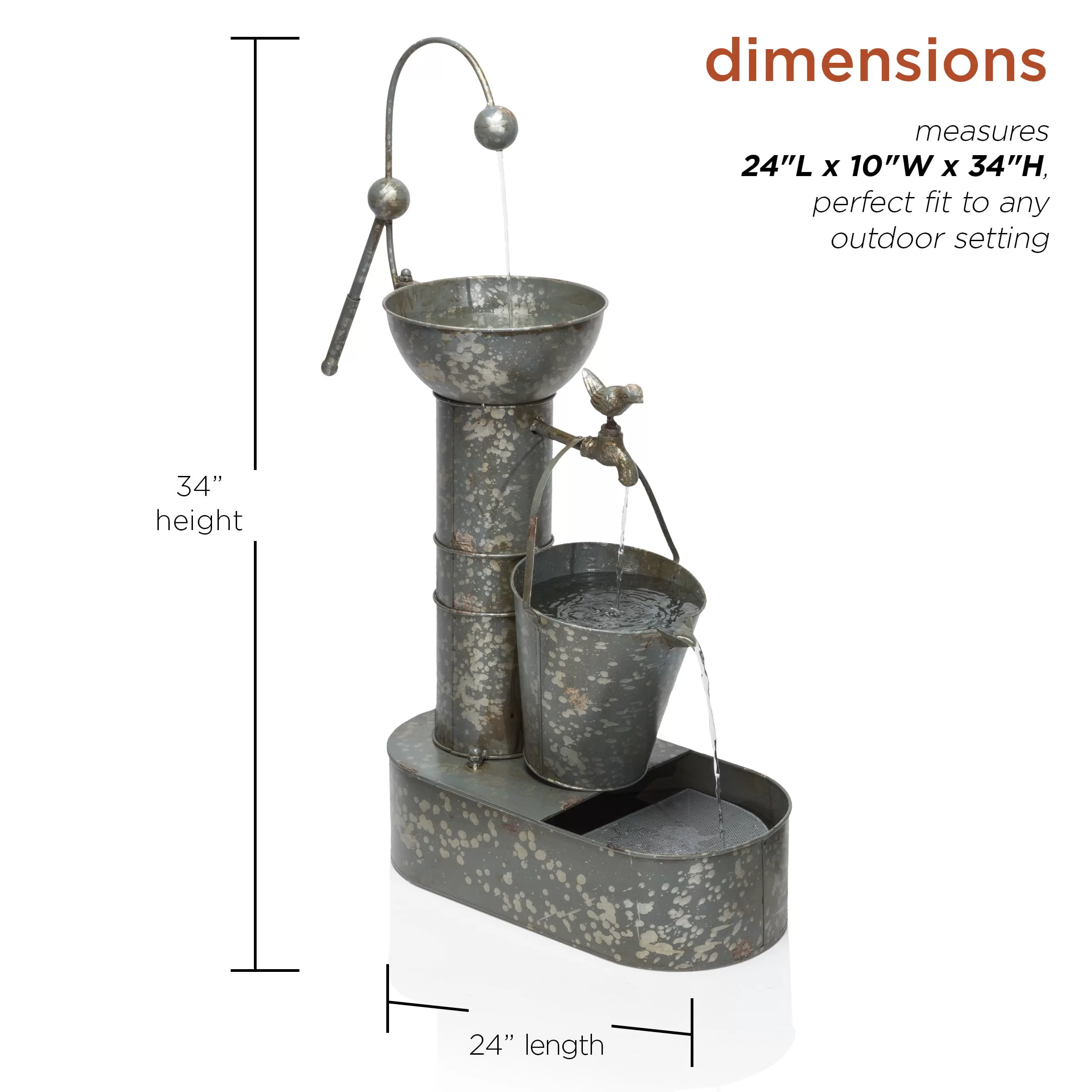 Alpine Corporation Rustic Metal Tiering Tin Water Fountain, 34 Inch Tall