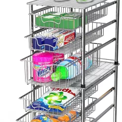 Simple Houseware Stackable 3 Tier Sliding Basket Organizer Drawer, Chrome