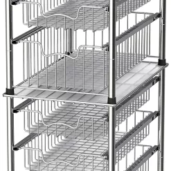 Simple Houseware Stackable 3 Tier Sliding Basket Organizer Drawer, Chrome