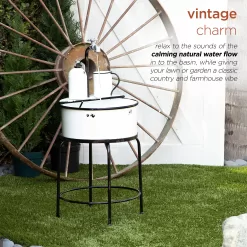 Alpine Corporation Antique Vintage Sink Metal Fountain & Stand, 34 Inch Tall