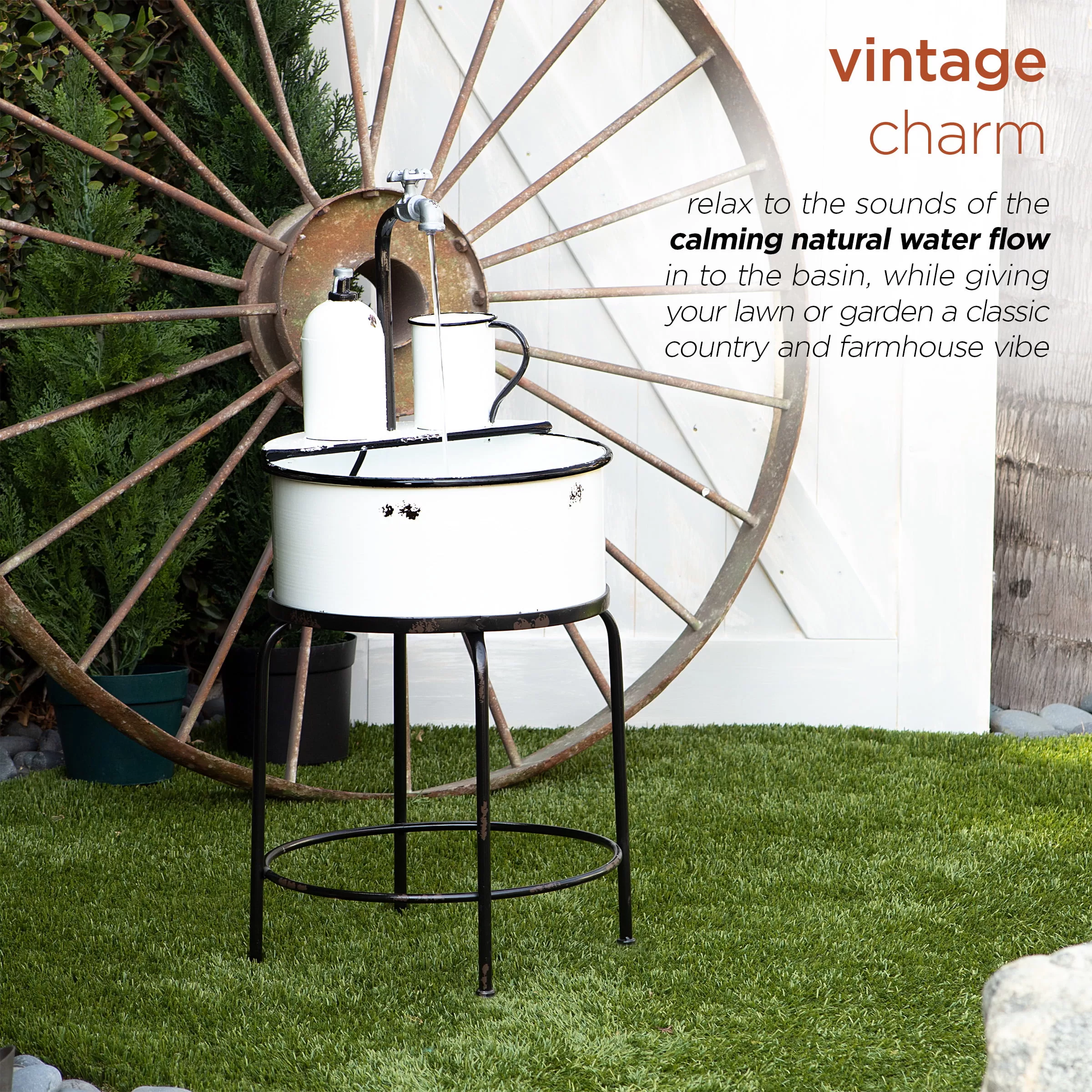 Alpine Corporation Antique Vintage Sink Metal Fountain & Stand, 34 Inch Tall