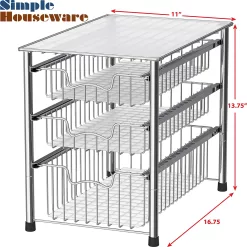 Simple Houseware Stackable 3 Tier Sliding Basket Organizer Drawer, Chrome