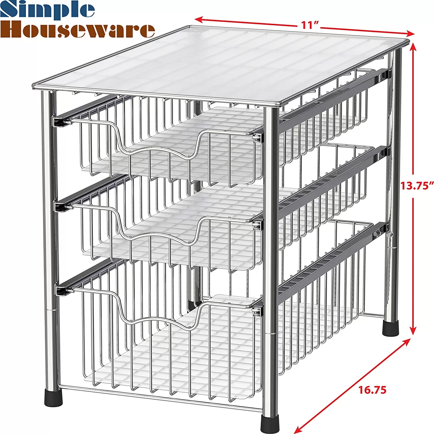 Simple Houseware Stackable 3 Tier Sliding Basket Organizer Drawer, Chrome