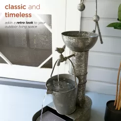 Alpine Corporation Rustic Metal Tiering Tin Water Fountain, 34 Inch Tall