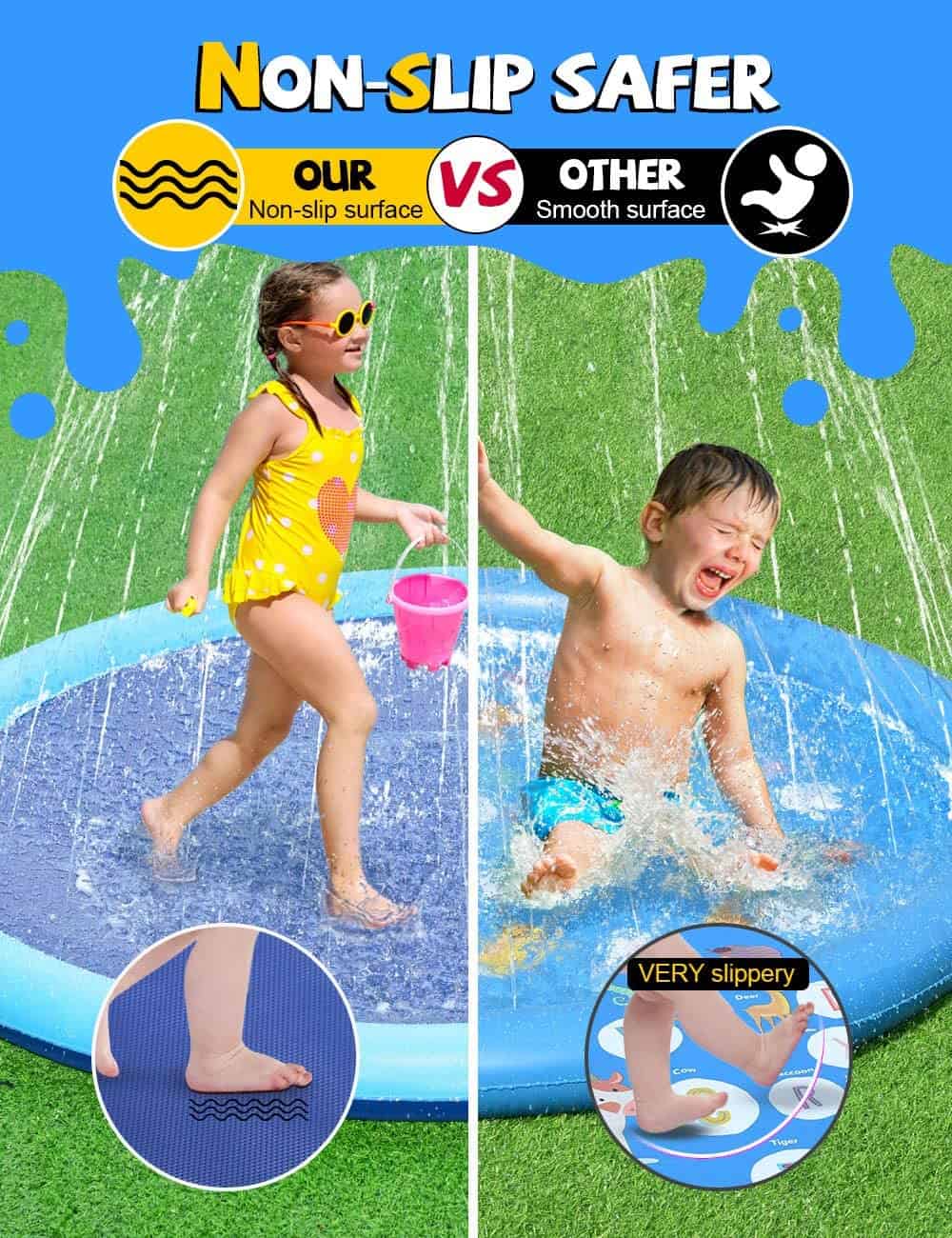 VISTOP Non-Slip Splash Pad for Kids and Dog, Thicken Sprinkler Pool Summer Outdoor Water Toys