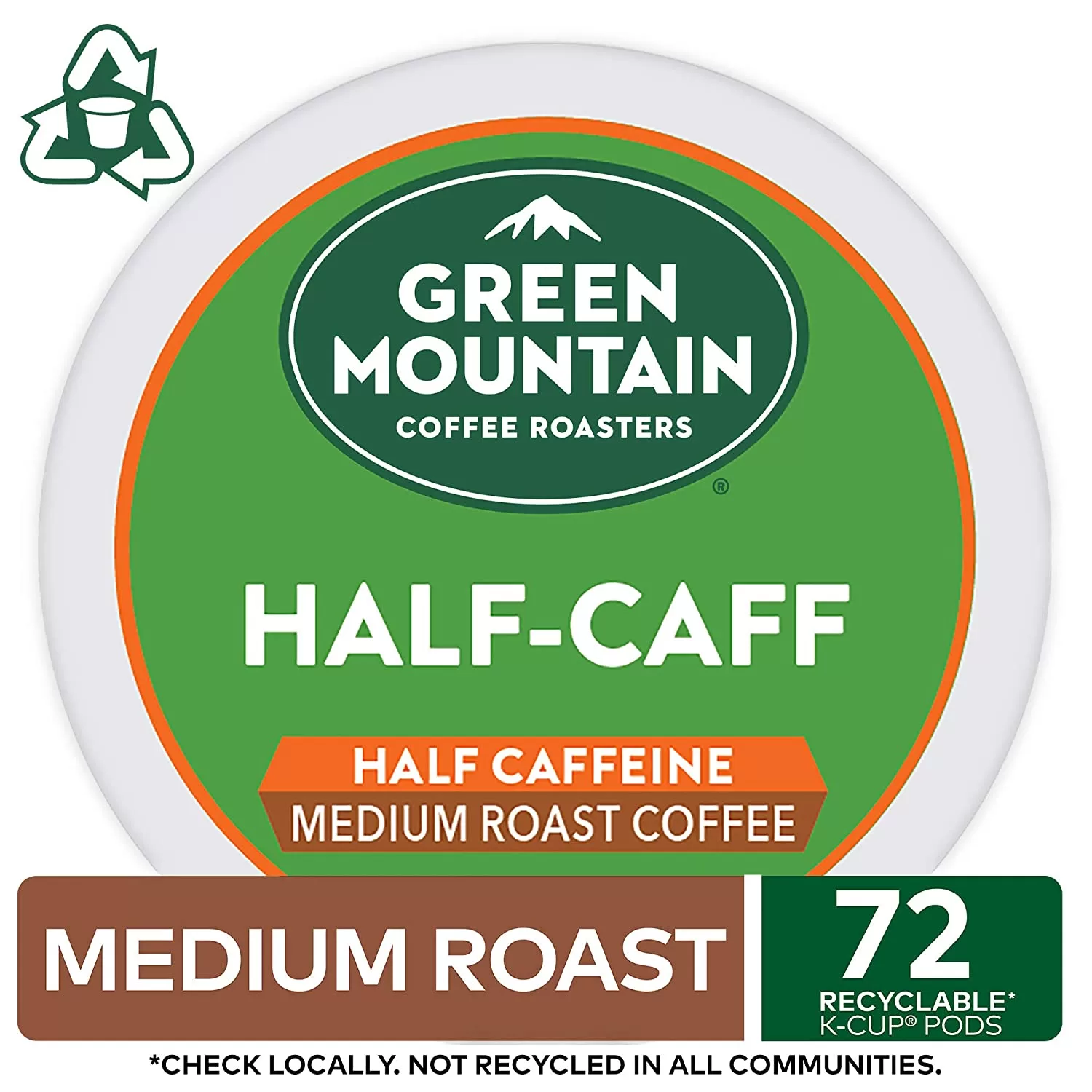 Green Mountain Coffee Roasters Half Caff, Single-Serve Keurig K-Cup Pods, Medium Roast Coffee, 72 Count