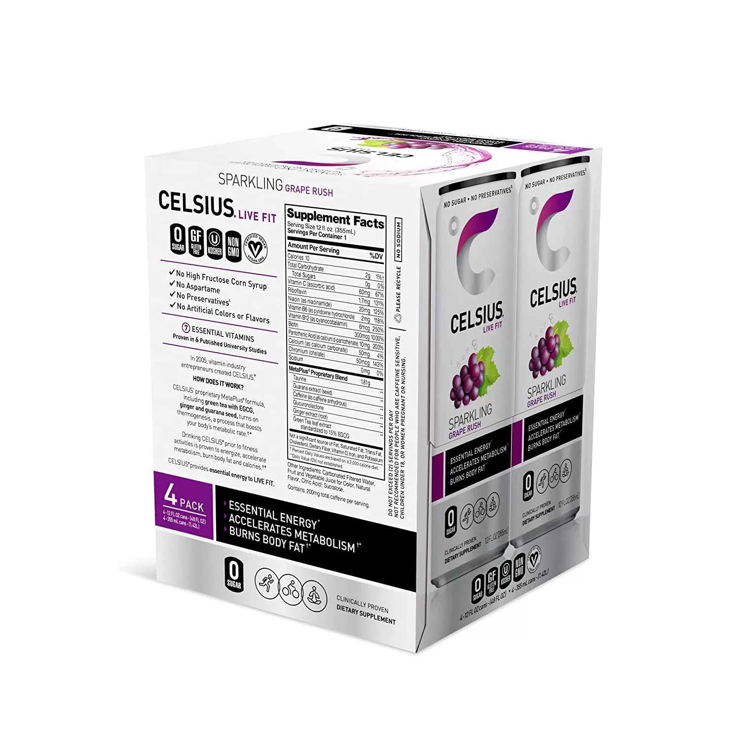 CELSIUS Essential Energy Drink , Sparkling Grape Rush , 12 Fl Oz (Pack of 24)