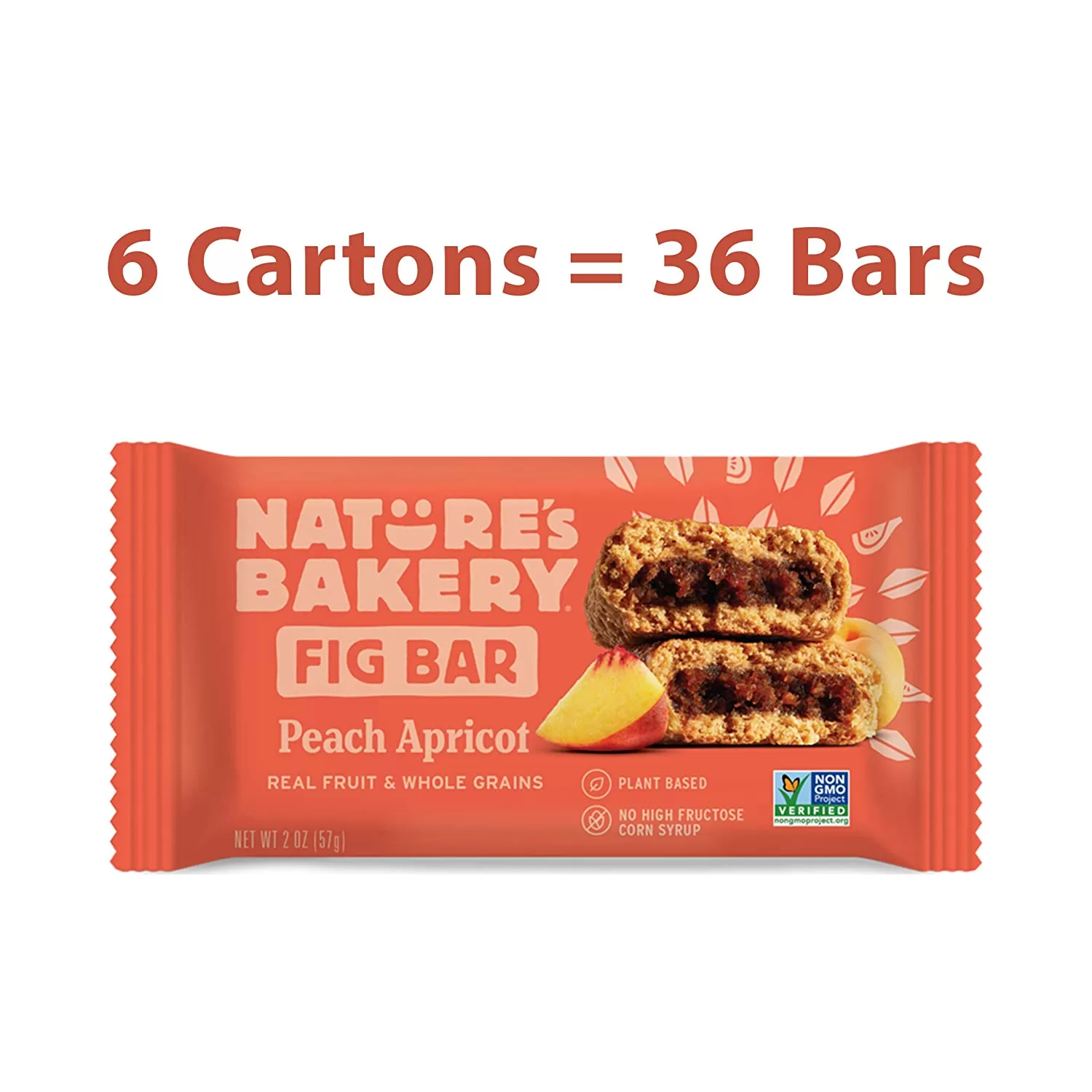 Nature’s Bakery Whole Wheat Fig Bars, Peach Apricot, Real Fruit, Vegan, Non-GMO, Snack bar, 6 boxes with 6 twin packs (36 twin packs)