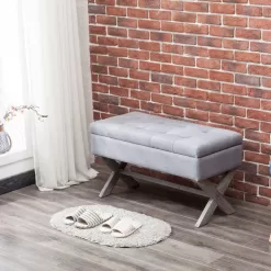 Boraam Angelina Button Tufted Storage Bench - Gray