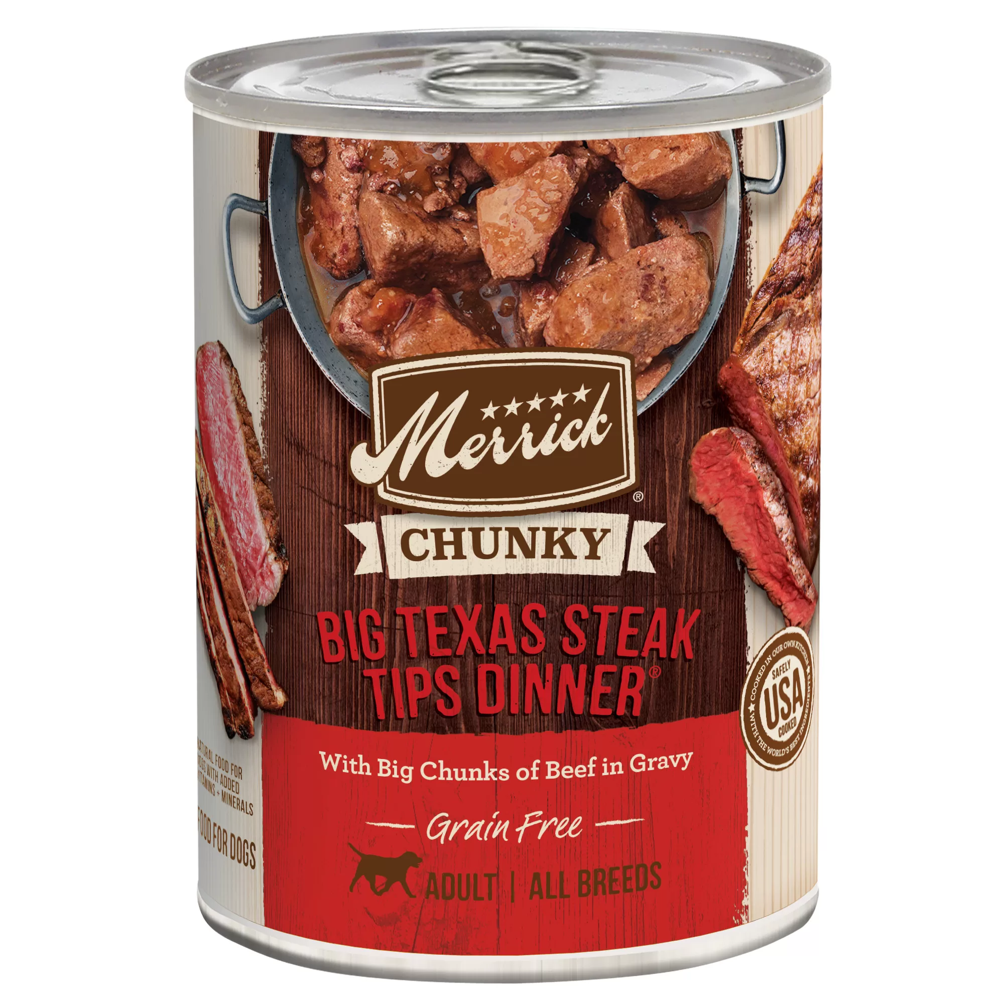 Merrick Grain Free Chunky Big Texas Steak Tips Dinner Canned Dog Food, 12.7 oz., Case of 12
