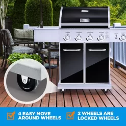 Heavy-Duty 5-Burner Propane Gas Grill - Stainless Steel Grill, 4 Main Burner with 1 side burner, 52,000 BTU Grilling Capacity - NutriChef NCGRIL2