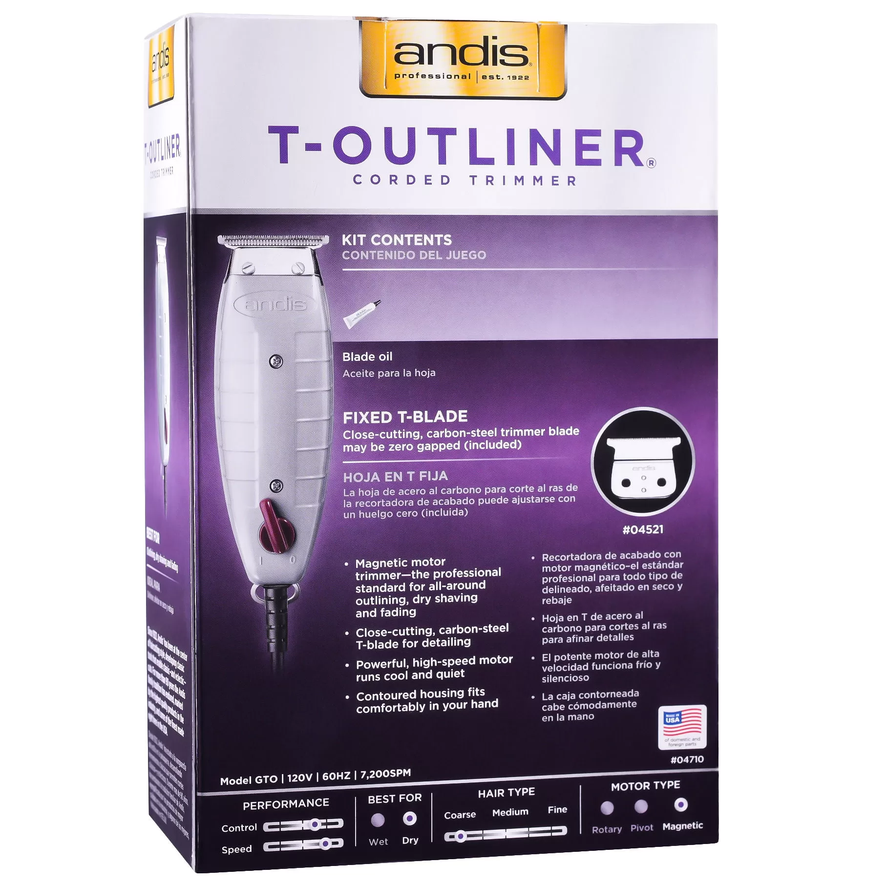 Andis Professional T-Outliner Trimmer+ bonus Attachment Combs #23575