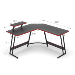 Vineego 51 Inch L-Shaped Gaming Desk Computer Corner Desk PC Gaming Desk Table with Large Monitor Riser Stand,Black