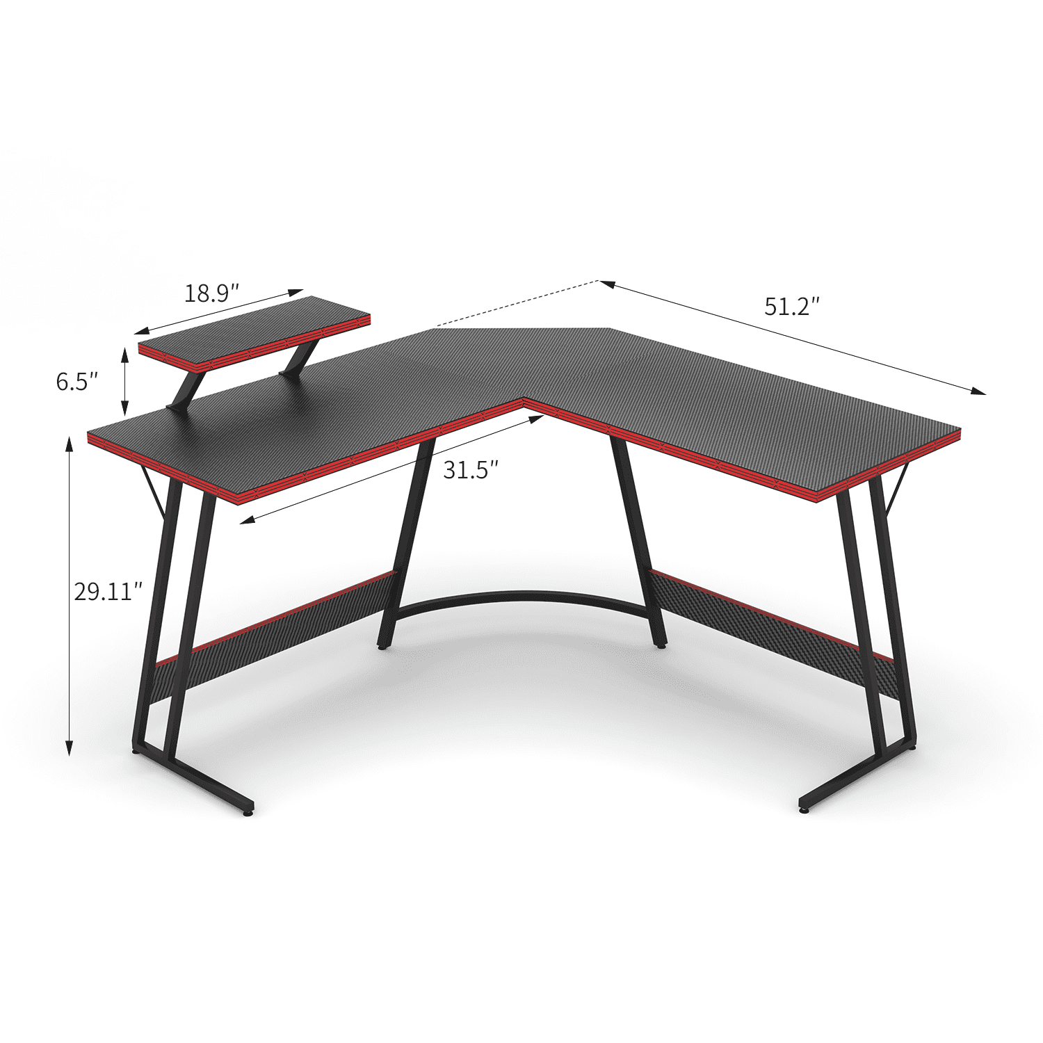 Vineego 51 Inch L-Shaped Gaming Desk Computer Corner Desk PC Gaming Desk Table with Large Monitor Riser Stand,Black