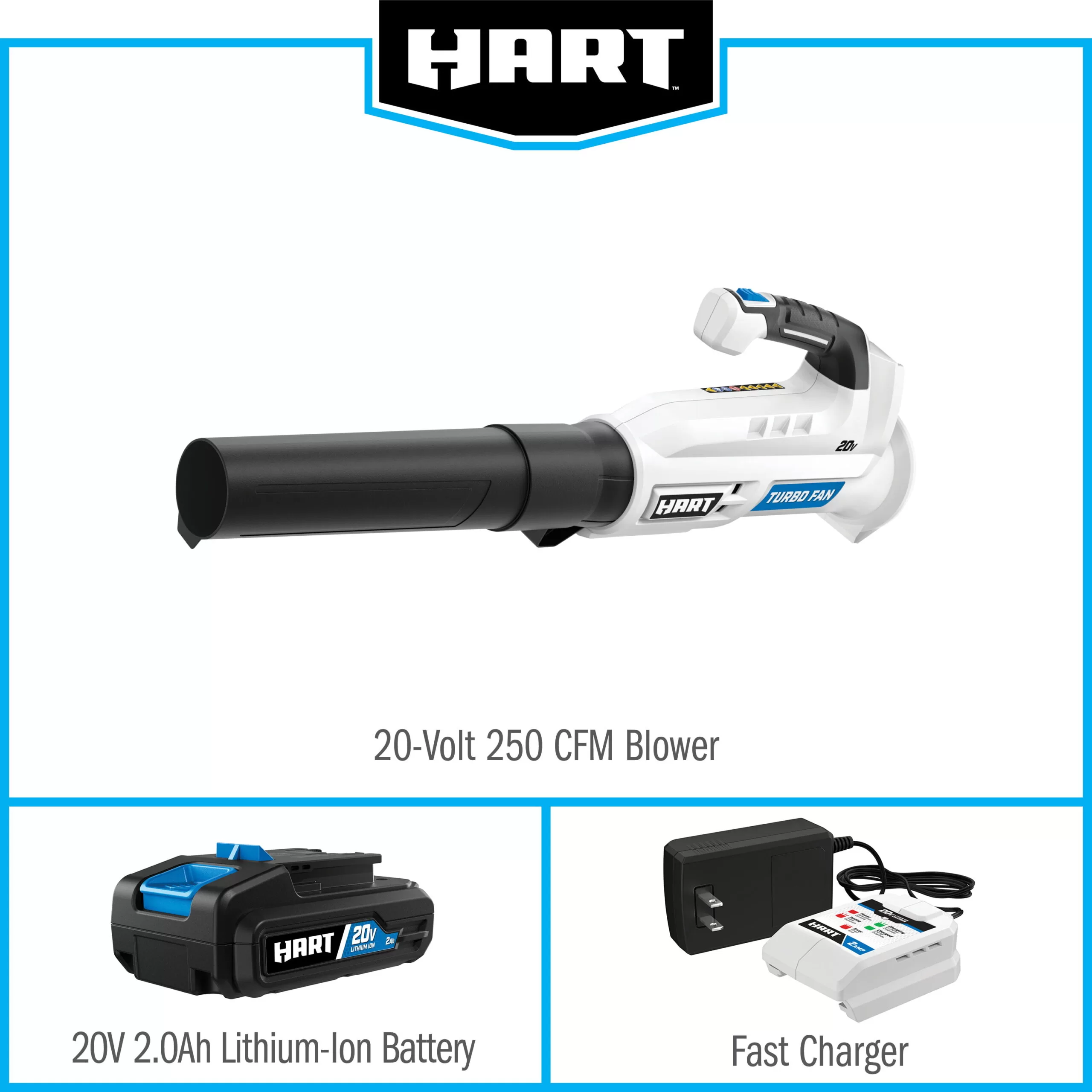 HART 20-Volt Cordless 250 CFM Axial Blower (1) 2.0 Lithium Ion Battery