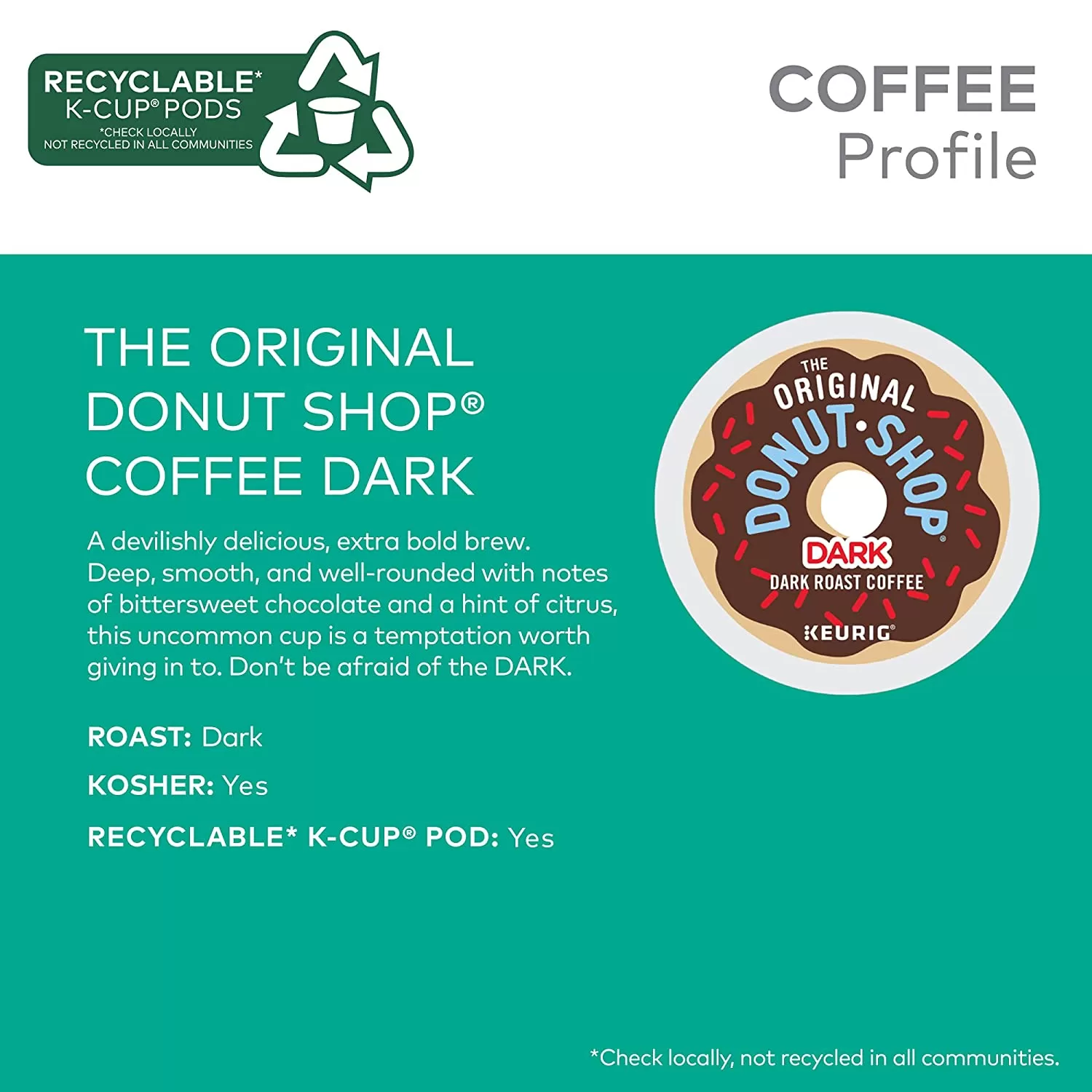 The Original Donut Shop Dark Keurig Single-Serve K-Cup Pods, Dark Roast Coffee, 72 Count